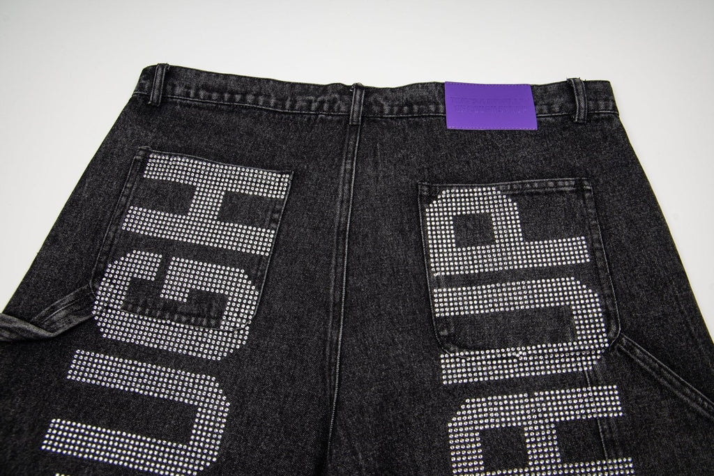 THAT'S A AWFUL LOT OF COUGH SYRUP Rhinestone Washed Denim Shorts — detail